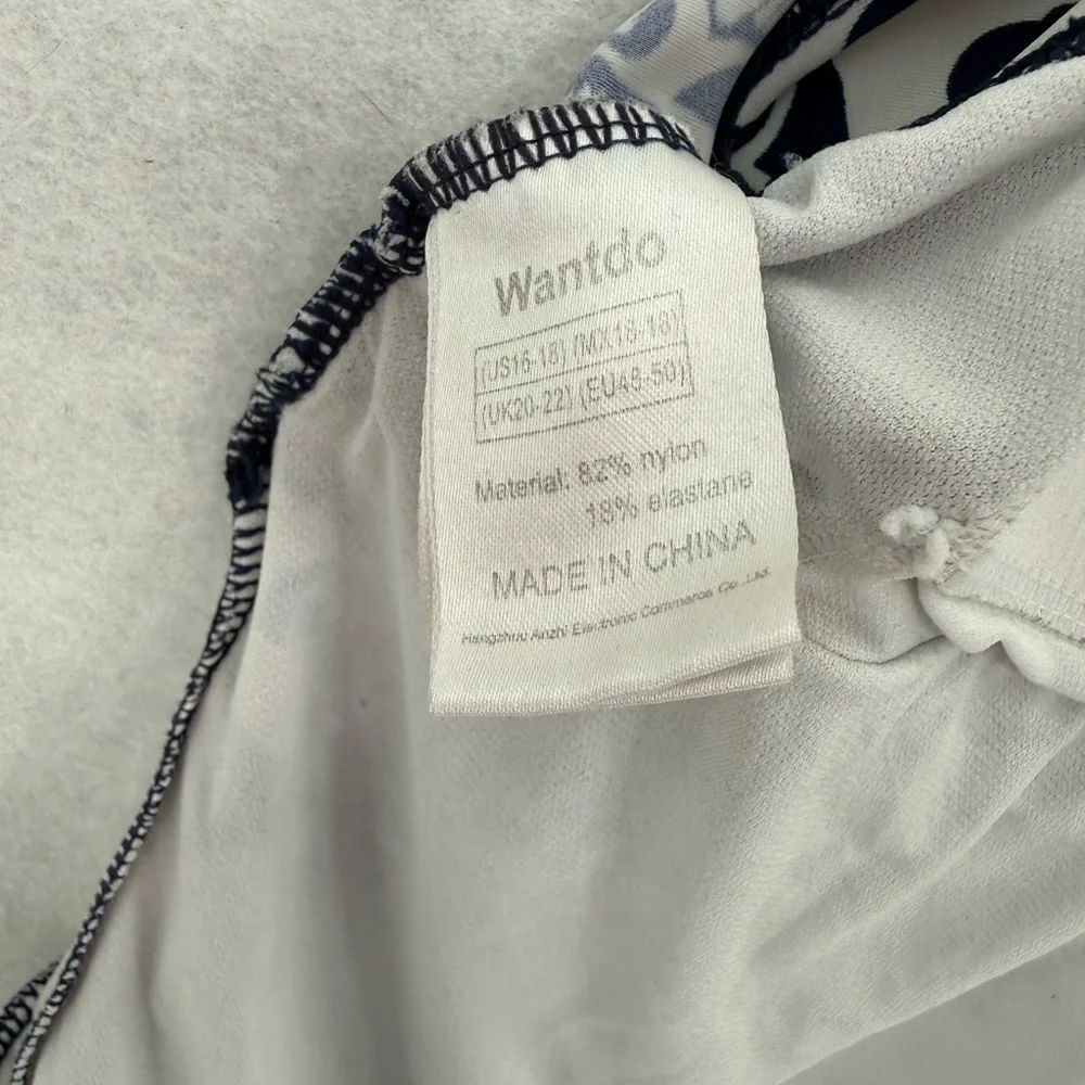 Wantdo Women's One-Piece Push Up Swimsuit Swimwear Size 16 Blue and White Floral - Picture 4 of 10